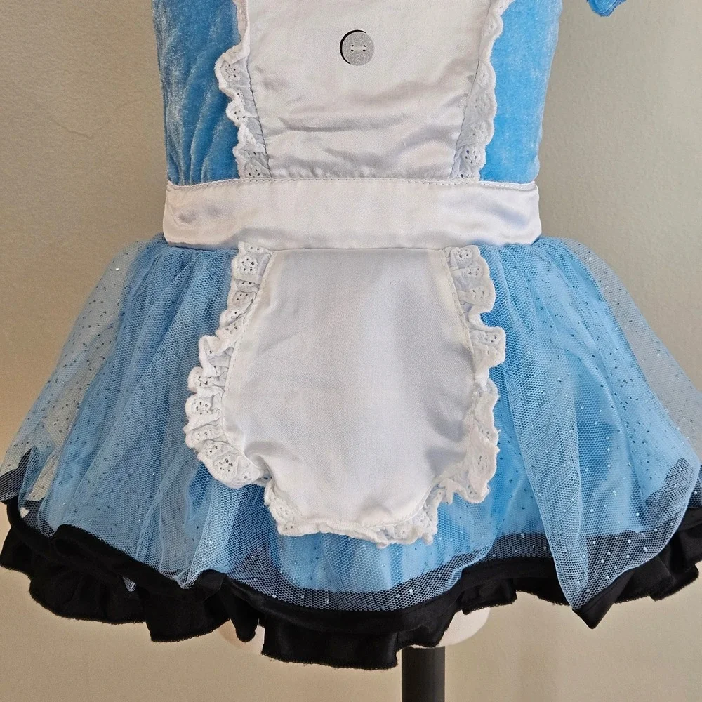Disney Baby Alice in Wonderland Costume 12/18M Blue Velvet Tulle Set Check Legs